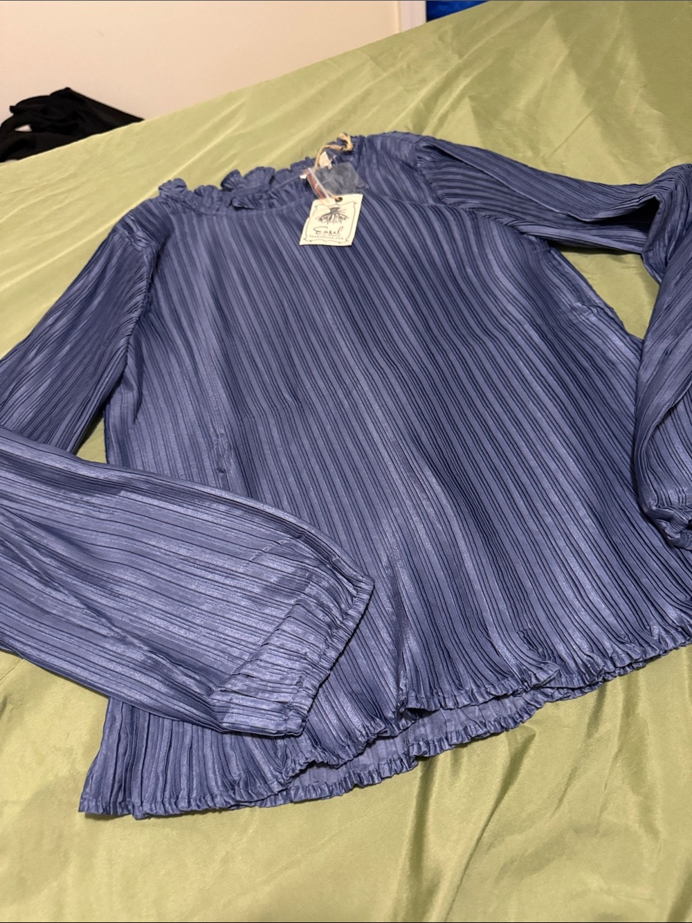 Easel Pleated Long-Sleeve Top in Indigo Blue